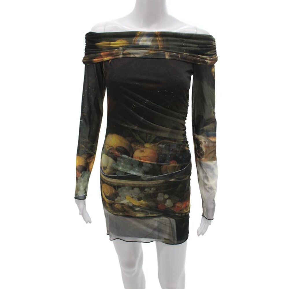 Bershka Womens Bodycon Dress Multicolor Off Shoulder Long Sleeve Mini Size M